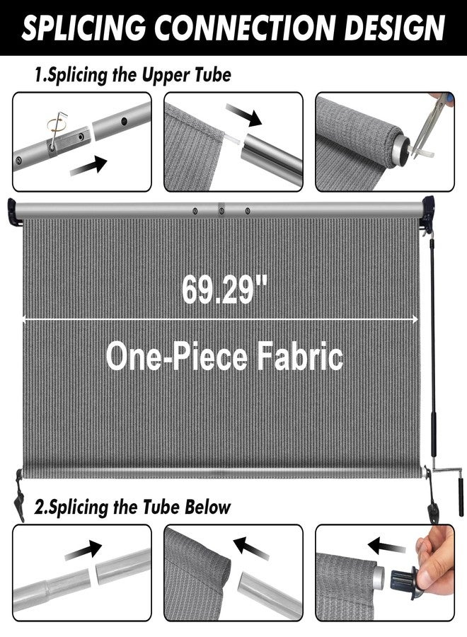 Artpuch Outdoor Roller Shade 6' W x 6' H, Gray Exterior Cordless Patio Shades Roll Up Blinds with Spliced Pole Design, (2 Poles, One-Piece Fabric) - Image 4
